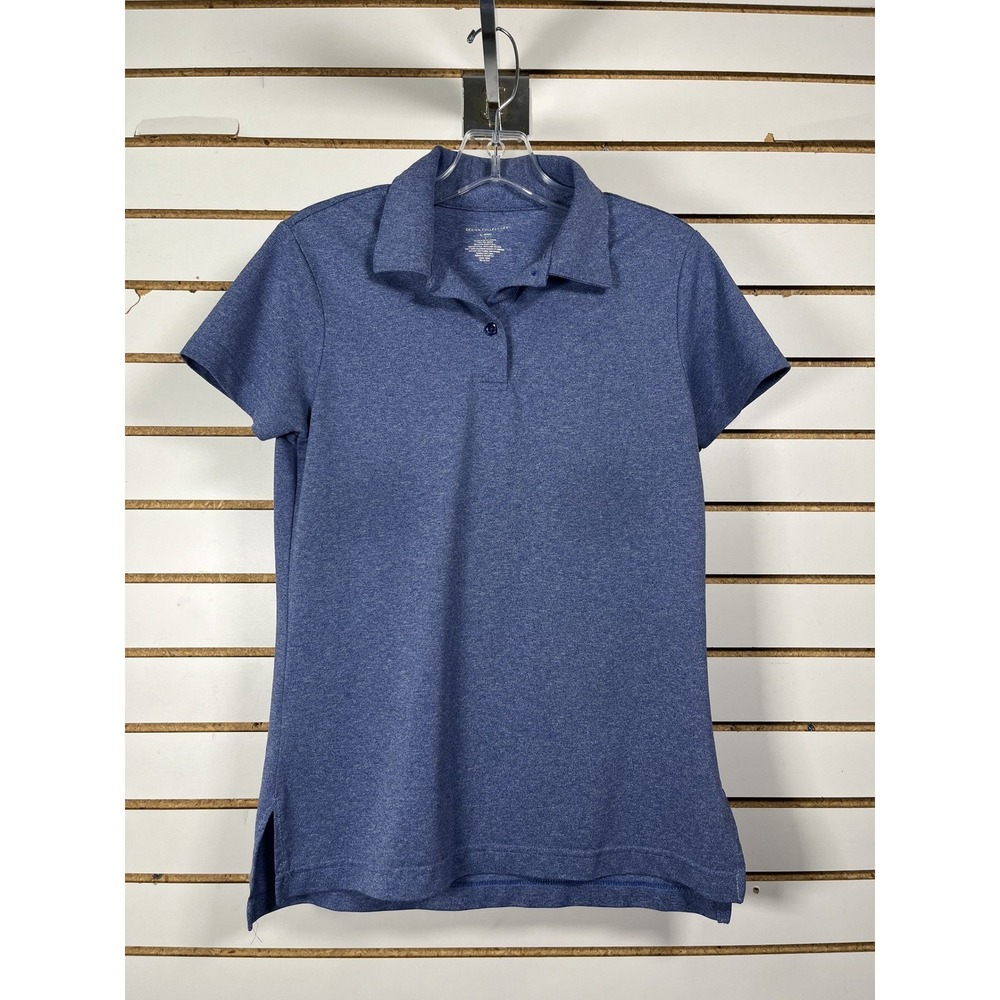 Design Collectives by Cubism Women Blue Heathered Short Sleeve Polo Shirt Size S